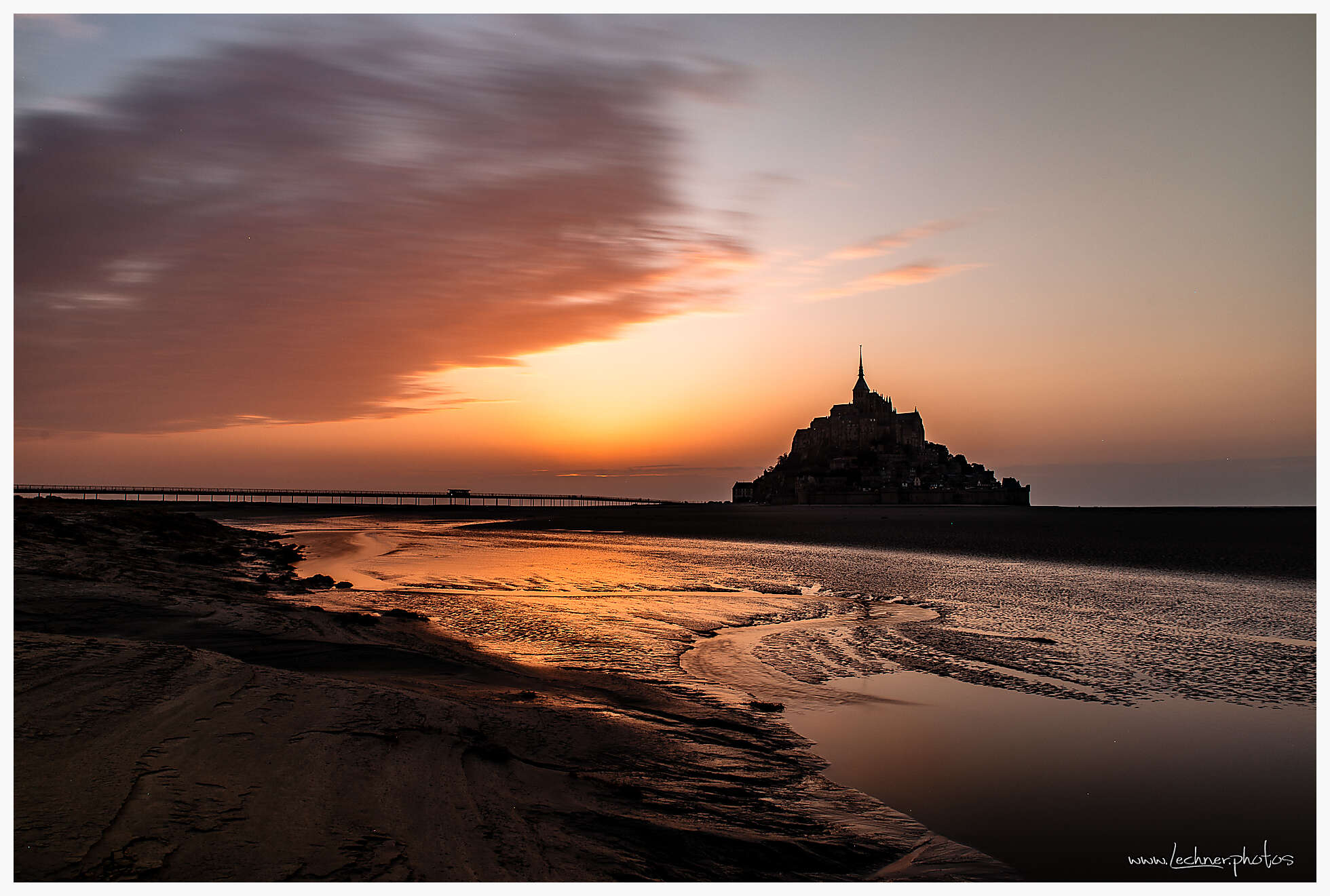 Sun setting over Mont Saint Michel
